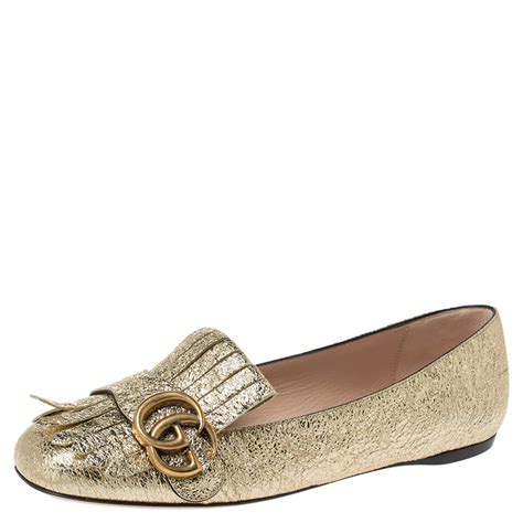 gold shoes gucci|Gucci marmont flats gold.